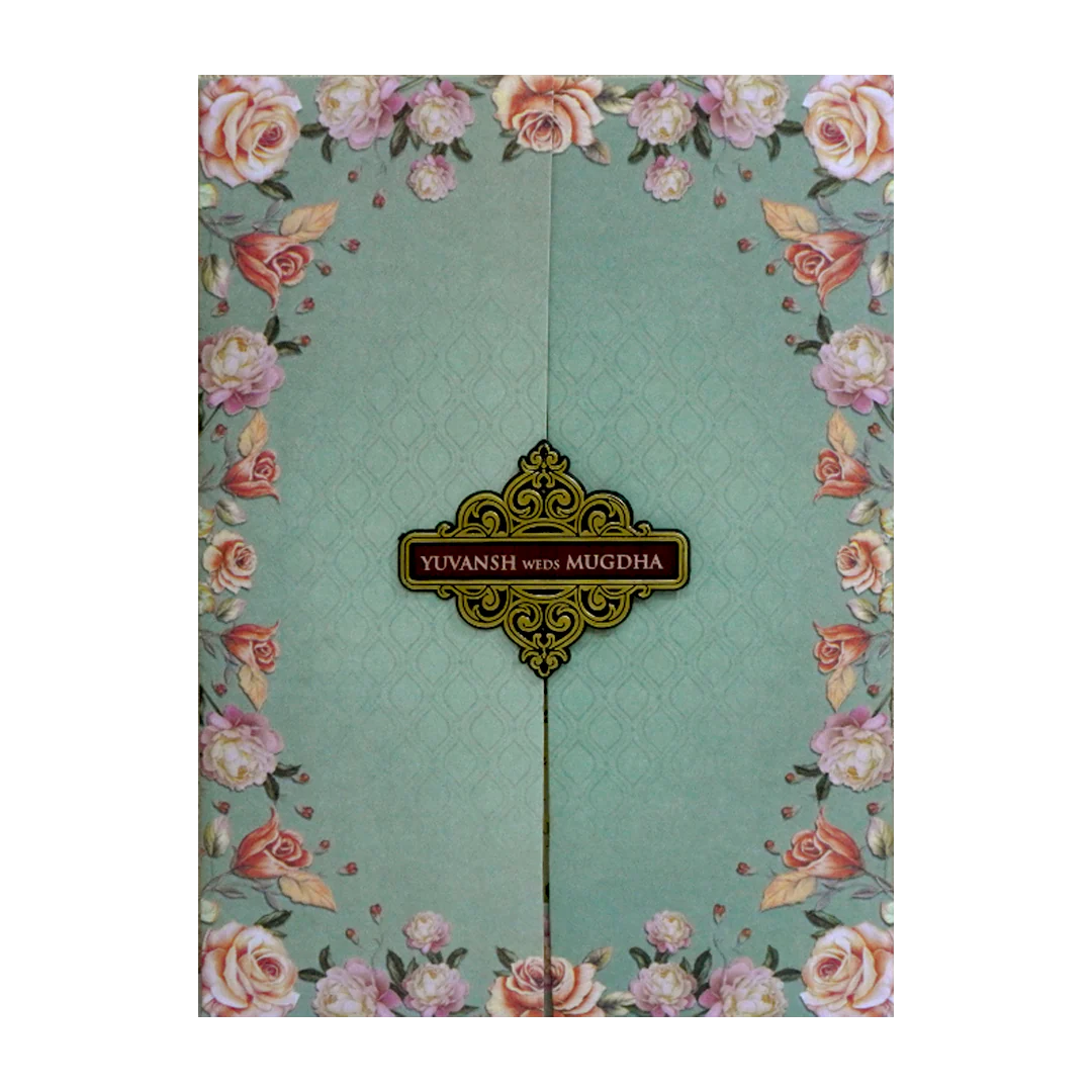 Glacial Green Floral Wedding Card-KVN07240 - Image 3