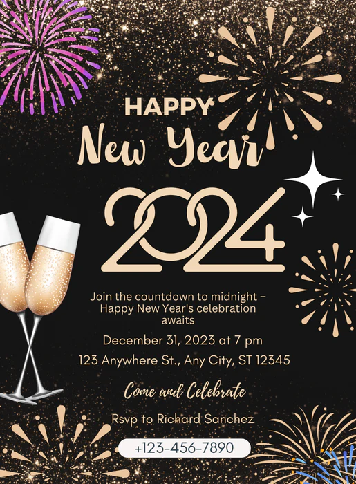 Glittery Gold New Year Party Invitation-AANYI014 - Image 2