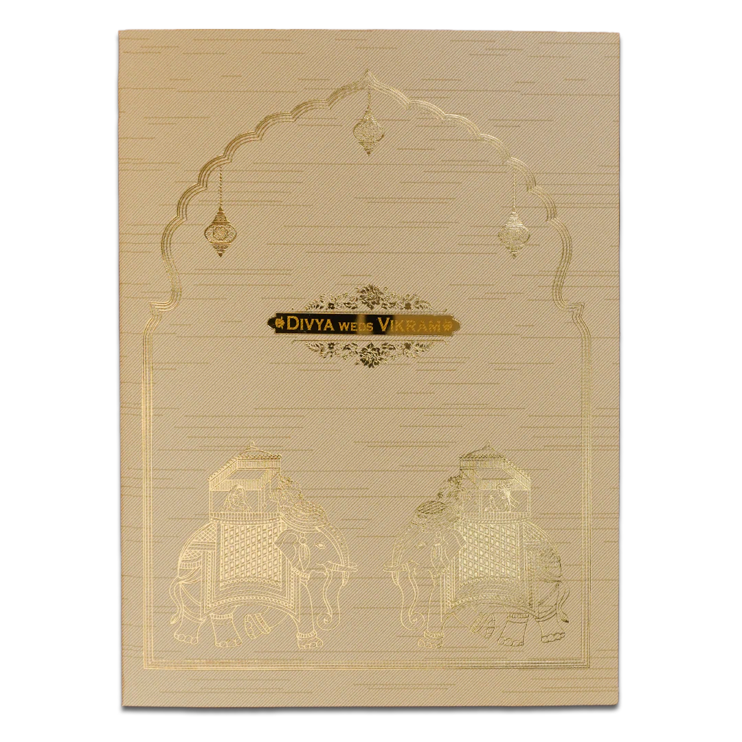 Gold Arch Elephant Wedding Card-KNRM7083C - Image 3