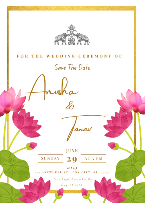 Gold Border Lotus Elegant Wedding Invitation-EINK0004 - Image 2