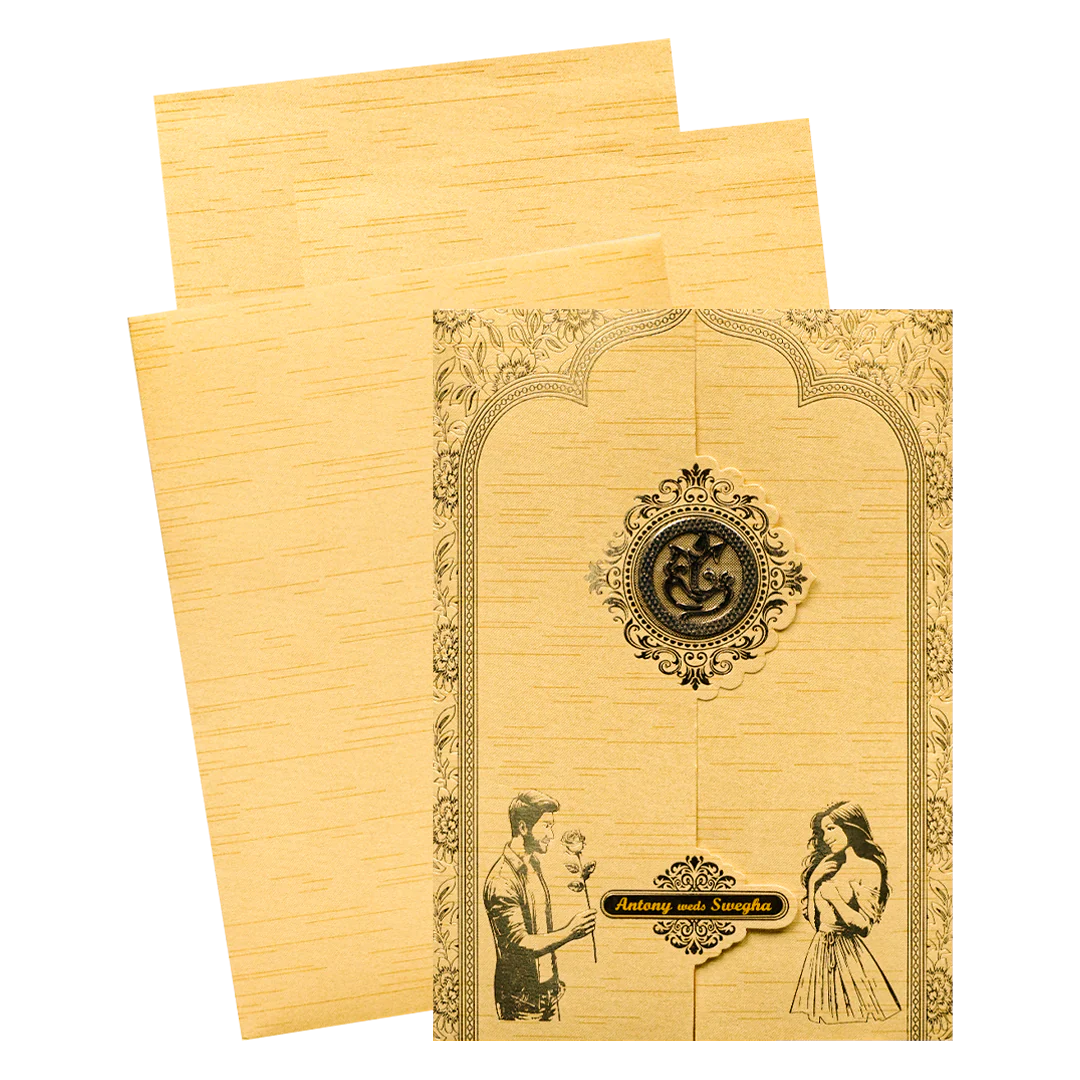Gold Door Style Couple Wedding Card - KNM2902G