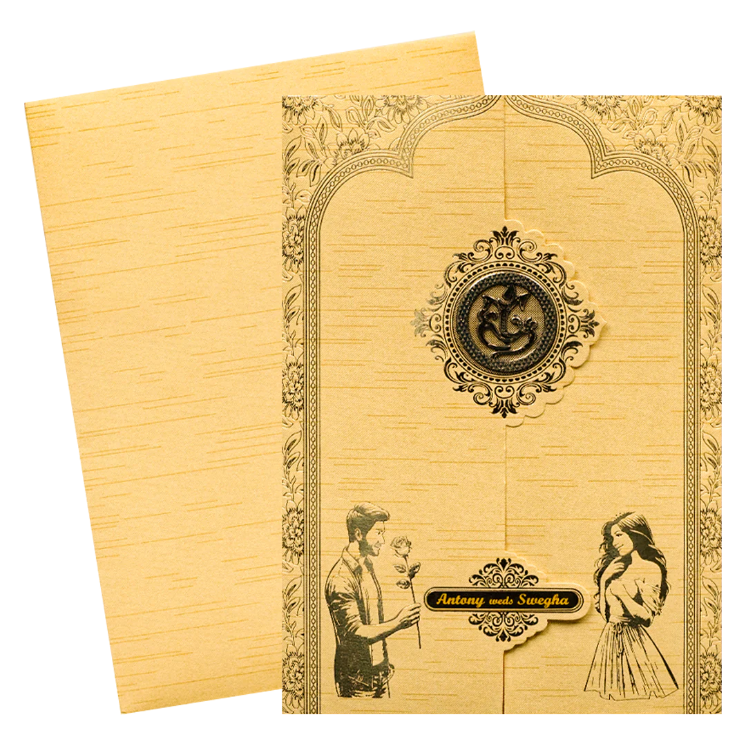 Gold Door Style Couple Wedding Card - KNM2902G - Image 2