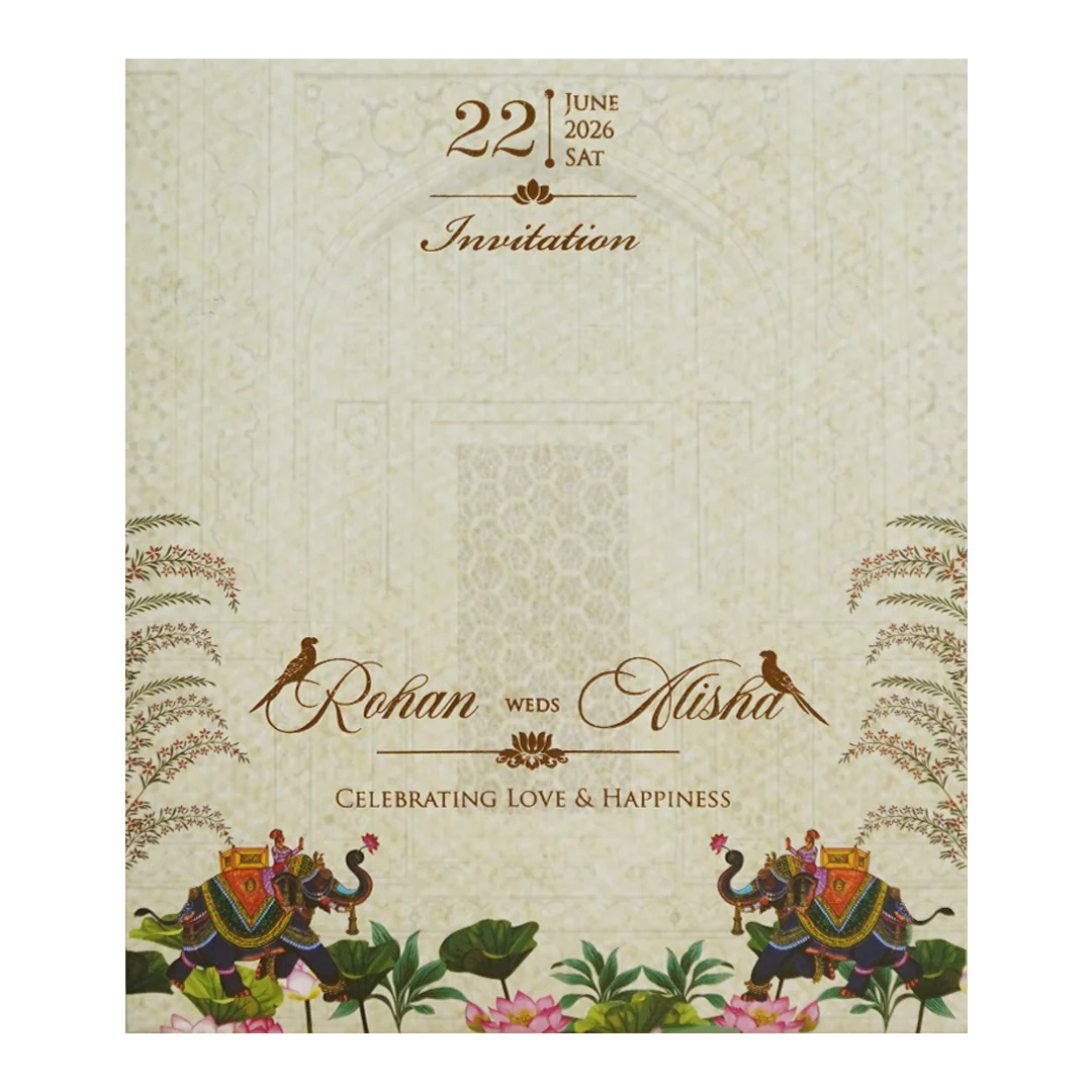 Gold Cream Royal Elephant Arch Wedding Card - KFR16370 - Image 4