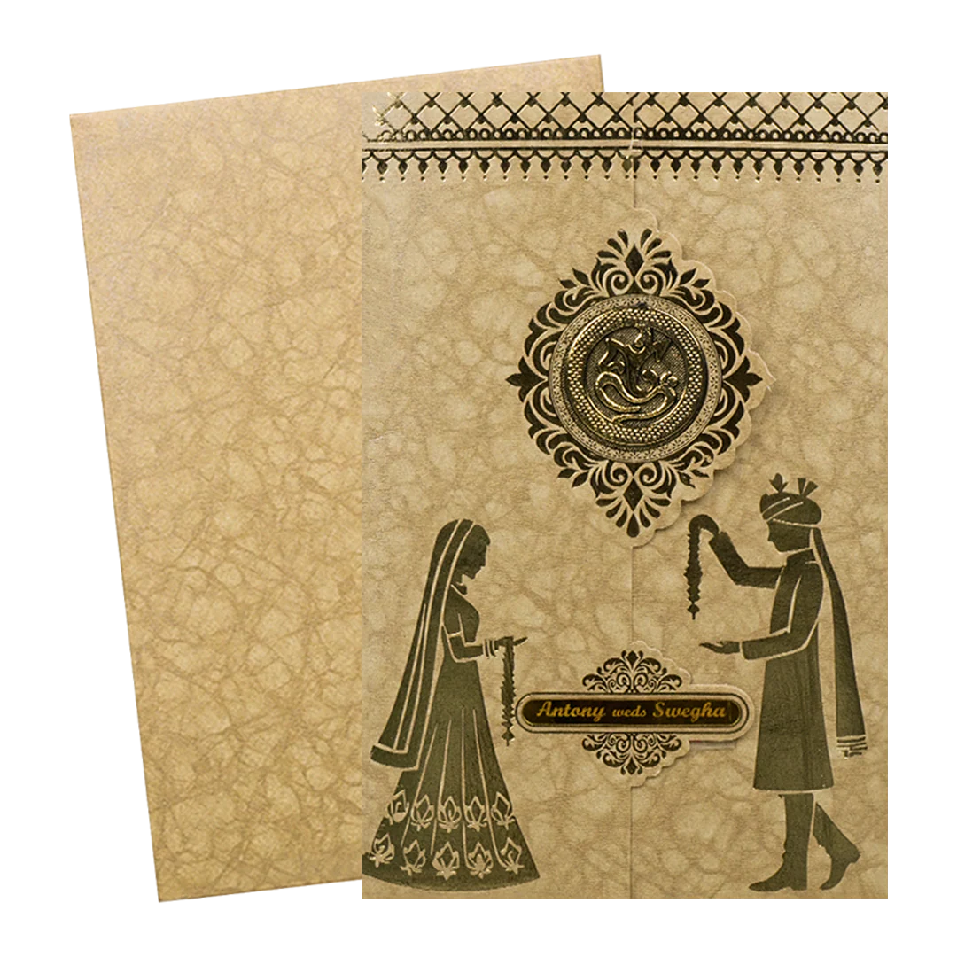 Gold Door Style Bride Groom Wedding Card-KNK3602BR - Image 2