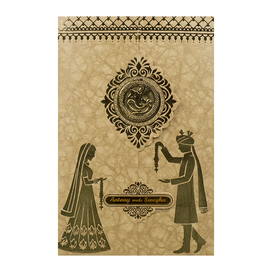 Gold Door Style Bride Groom Wedding Card-KNK3602BR - Image 3