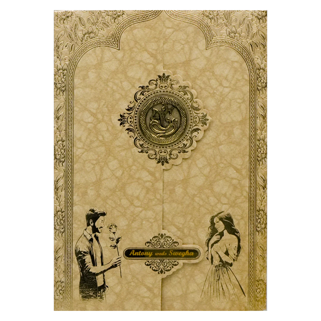 Gold Door Style Floral Wedding Card-KNM2902BR - Image 3