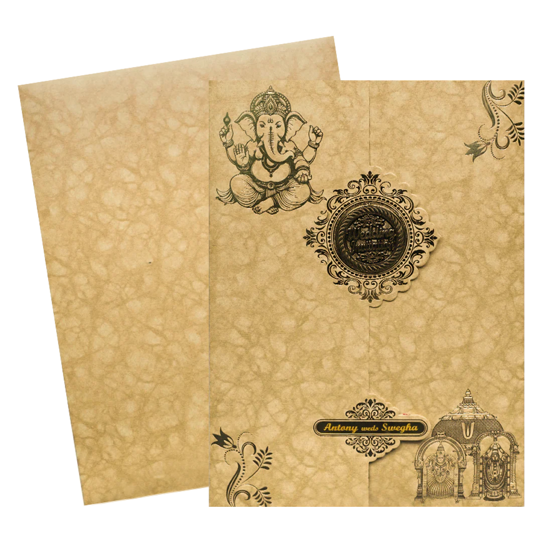 Gold Door Style Floral Ganesha Wedding Card-KNM2901B. - Image 2