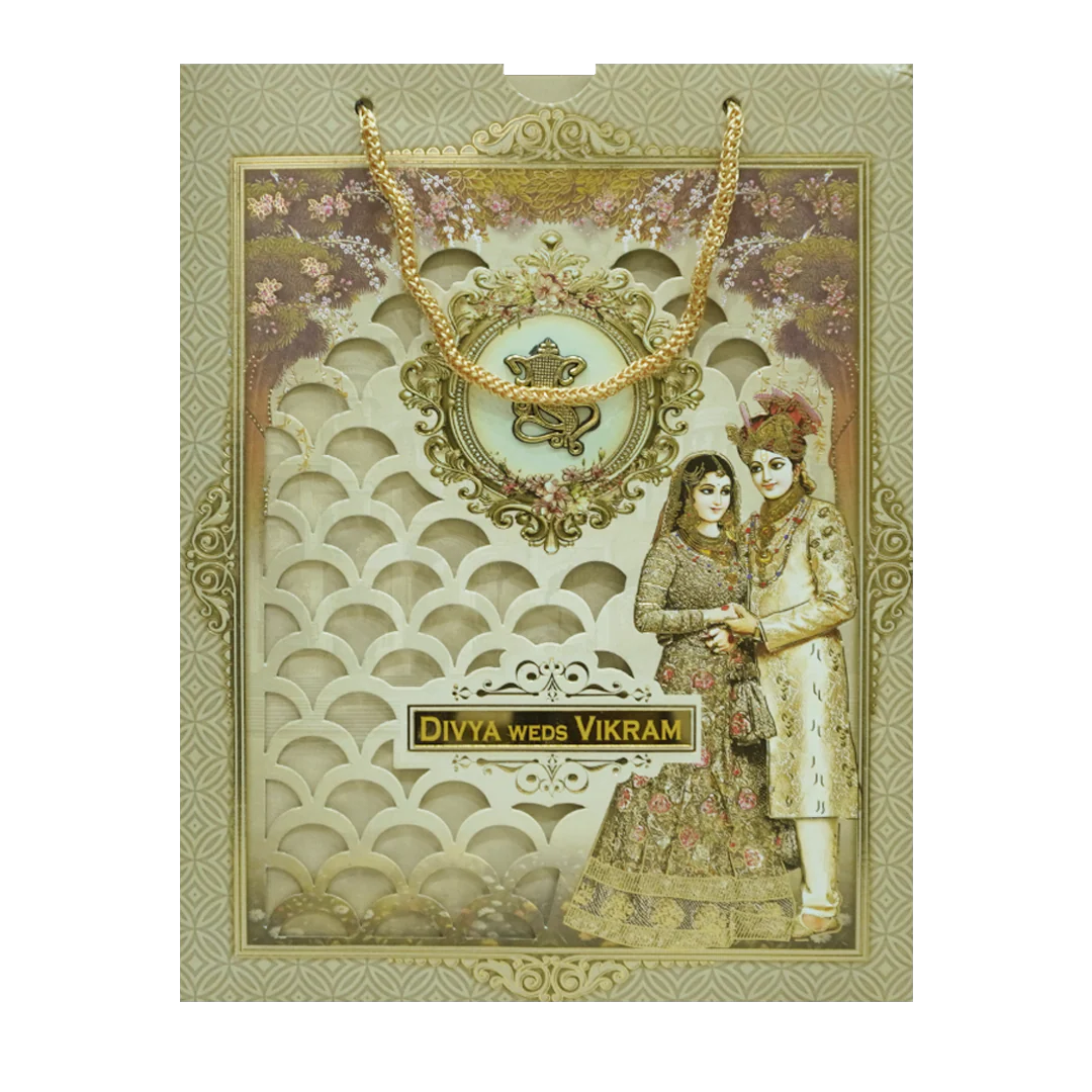 Gold-embossed-couple-bag-style-wedding-invitation-KNKQ8305 - Image 3