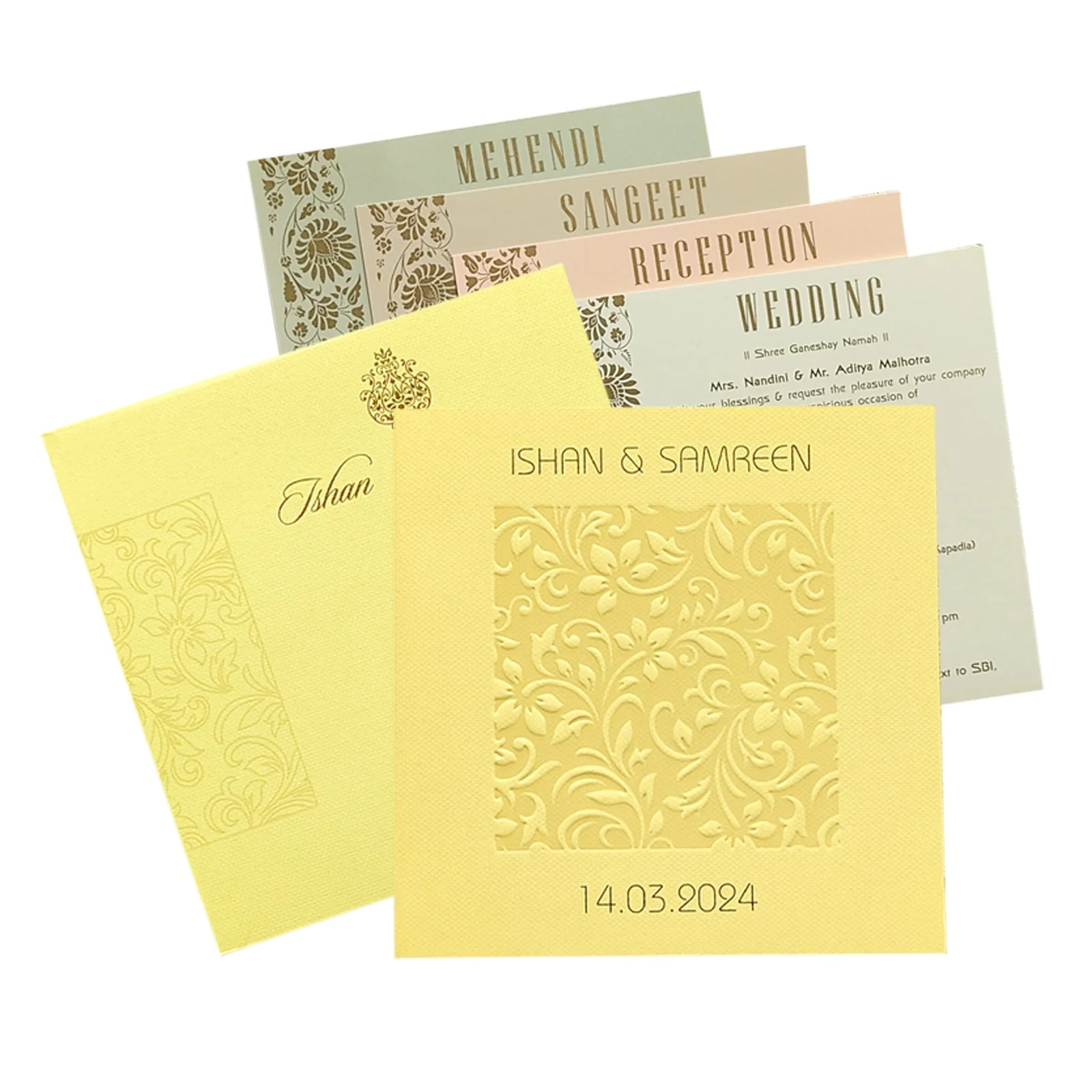 Gold Embossed Floral Invitation Card-KRC29352