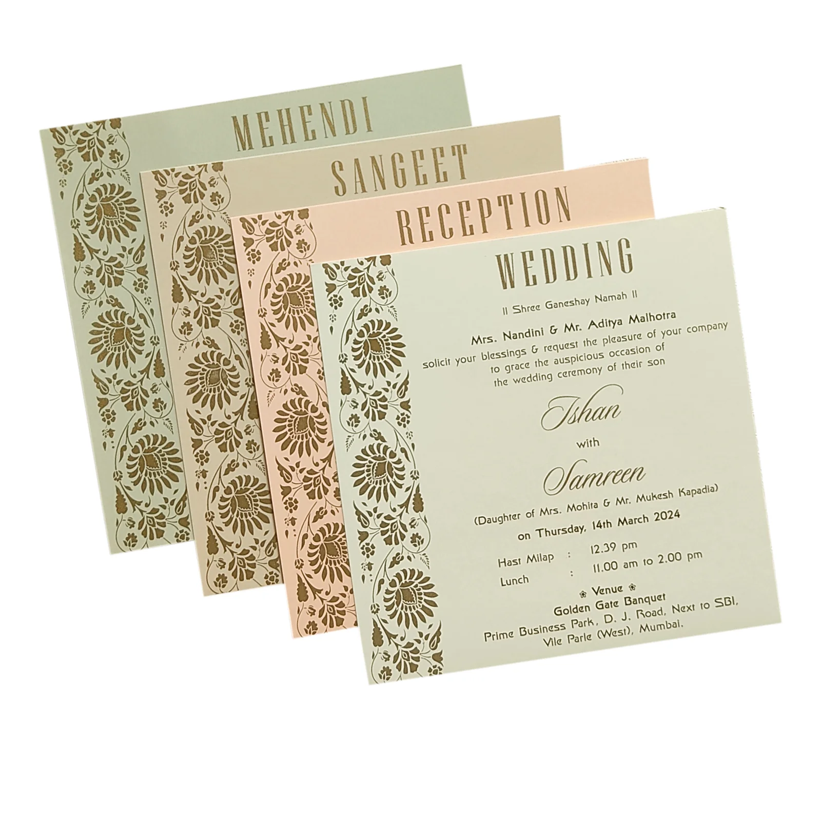 Gold Embossed Floral Invitation Card-KRC29352 - Image 5