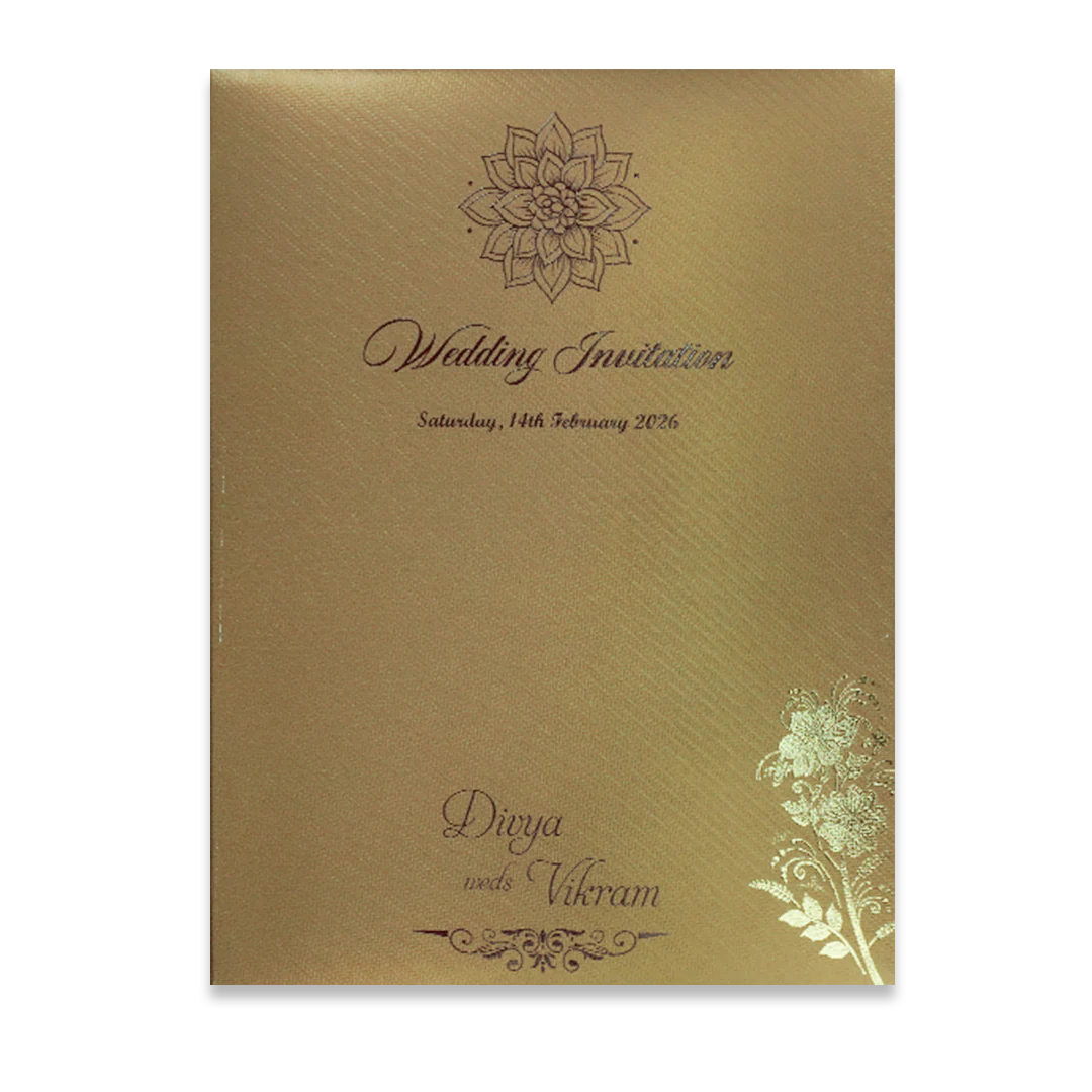 Gold Door-Style Embossed Floral Padded Wedding Card - KNPM9513G - Image 4
