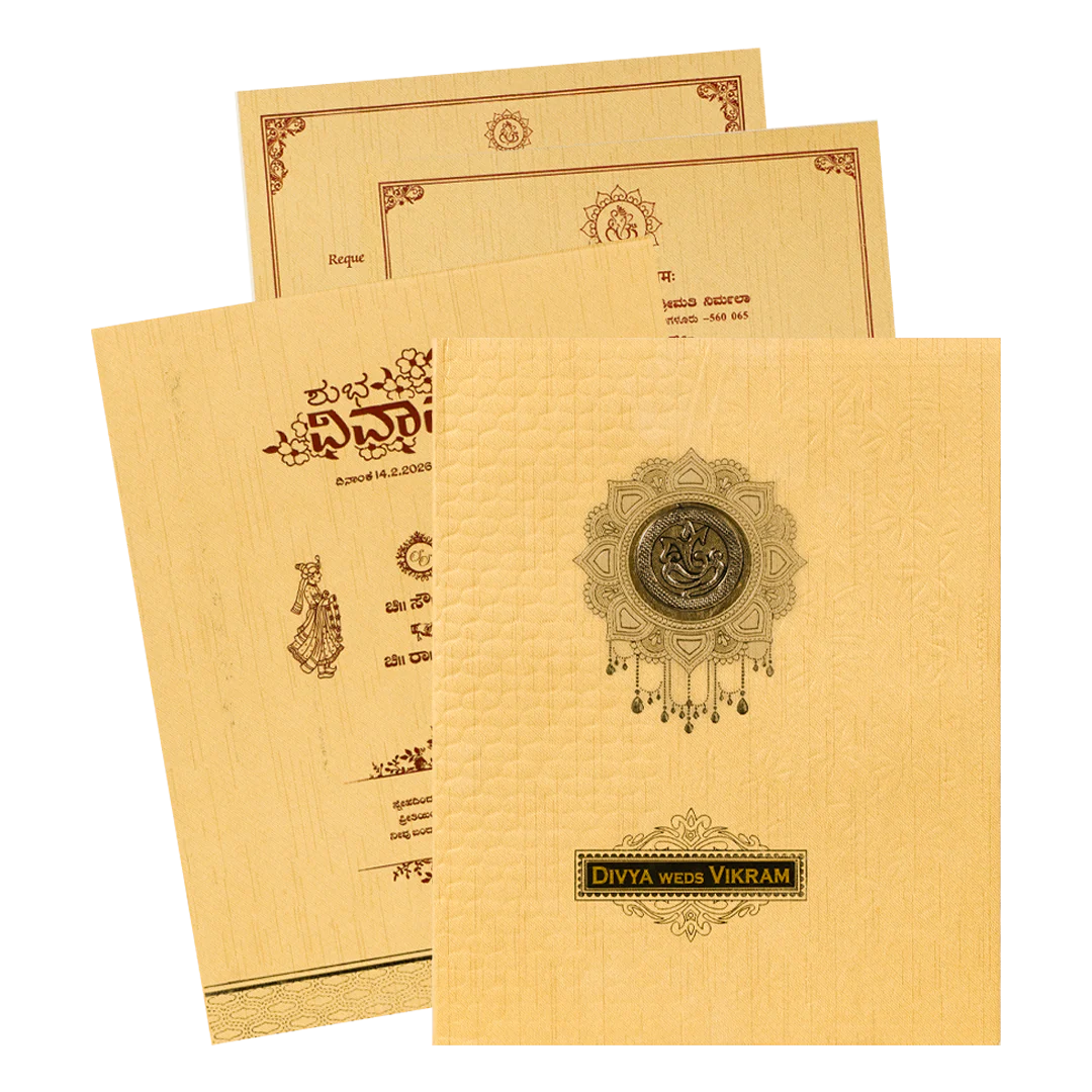 Gold Embossed Floral Padded Wedding Card-KNM9308G
