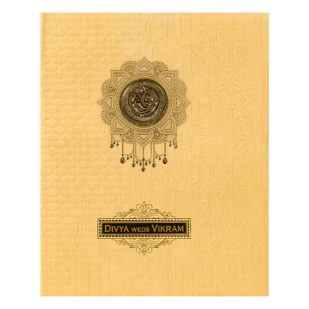Gold Embossed Floral Padded Wedding Card-KNM9308G - Image 3