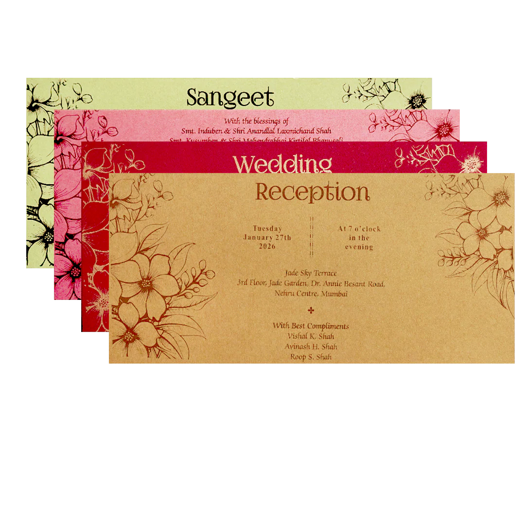 Gold Embossed Floral Pattern Wedding Invitation Card-KPR06310 - Image 5