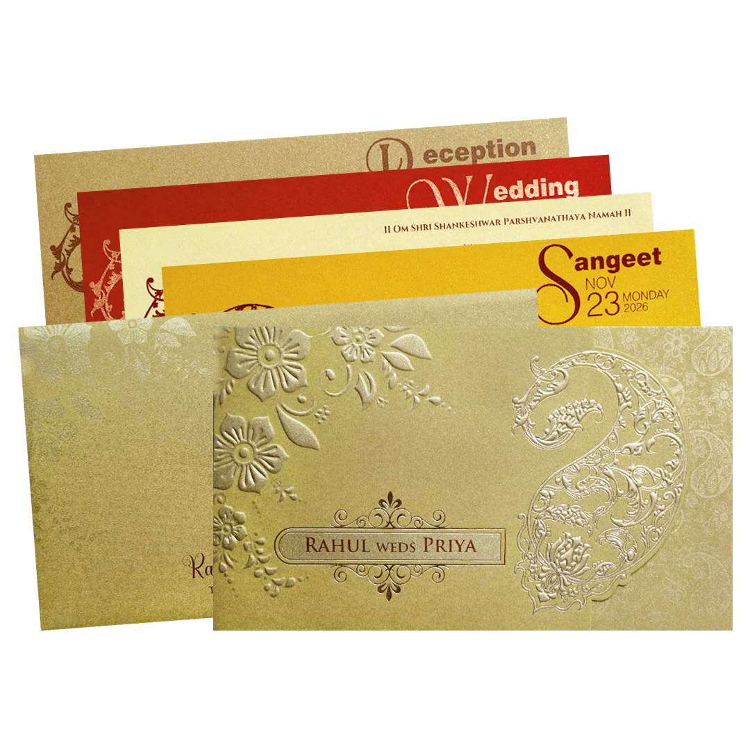 Gold Embossed Paisley Wedding Invitation Card-KPR06370