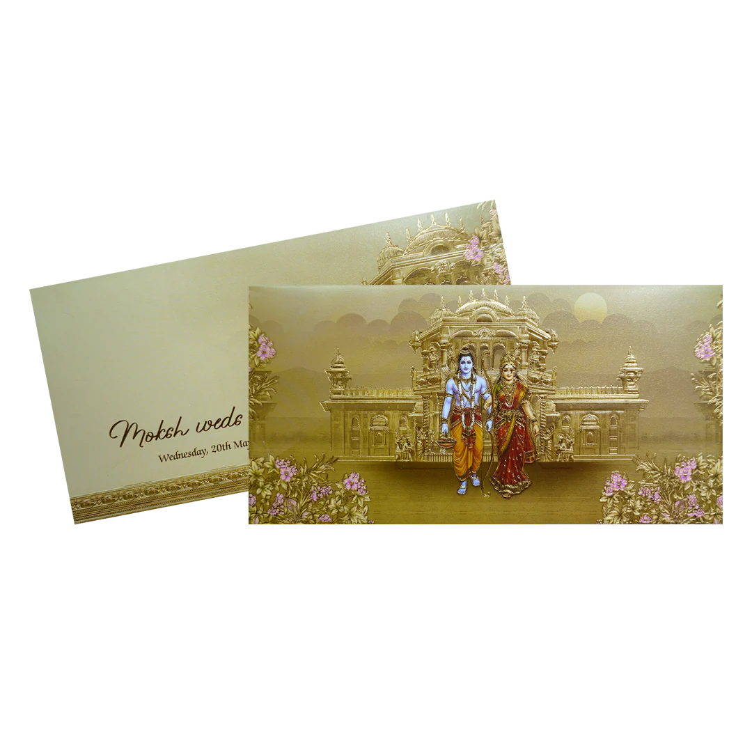 Gold Embossed Ram Sita Palace Wedding Invitation Card-KPR06500 - Image 2