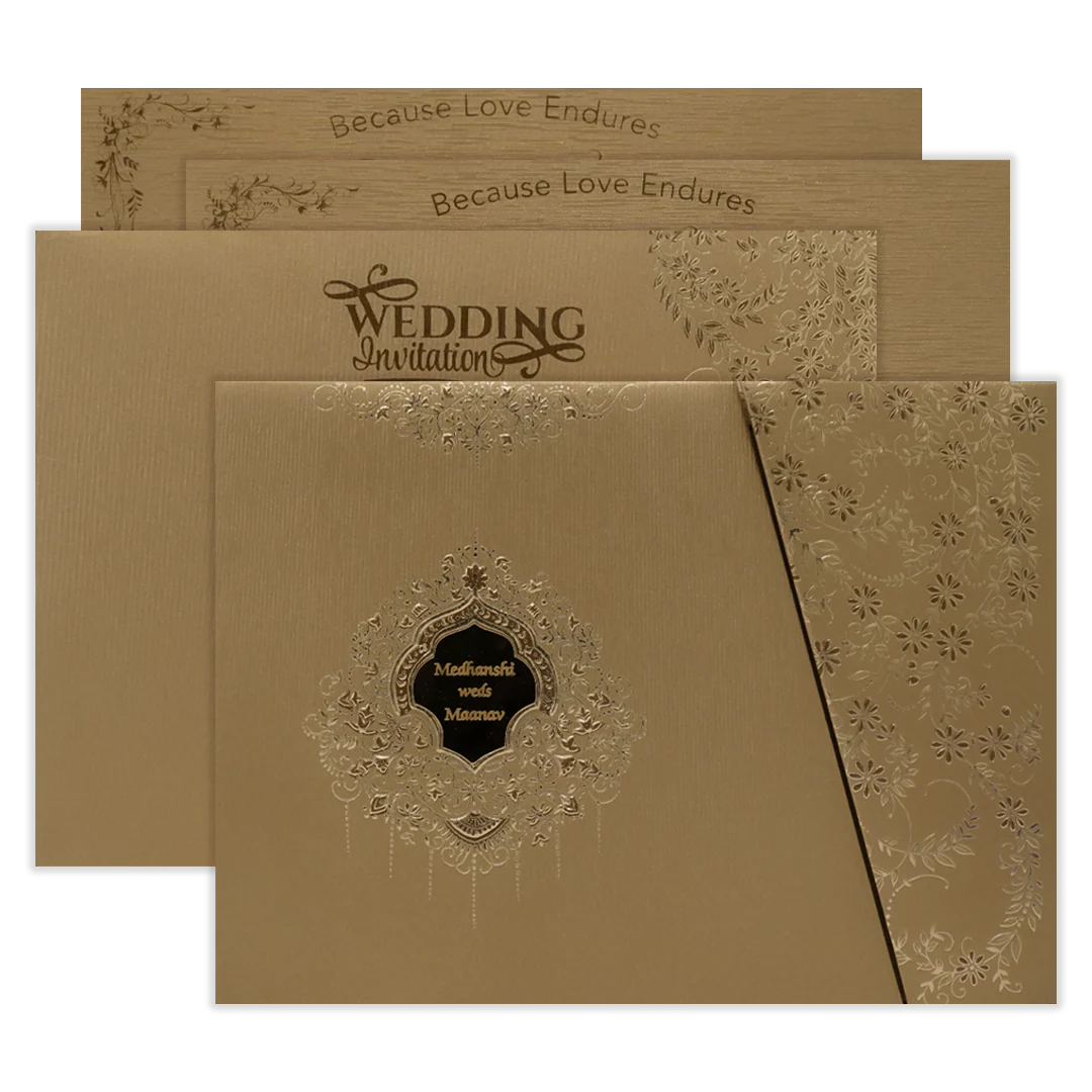 Gold Floral Diagonal Padded Wedding Card-KSSC2120
