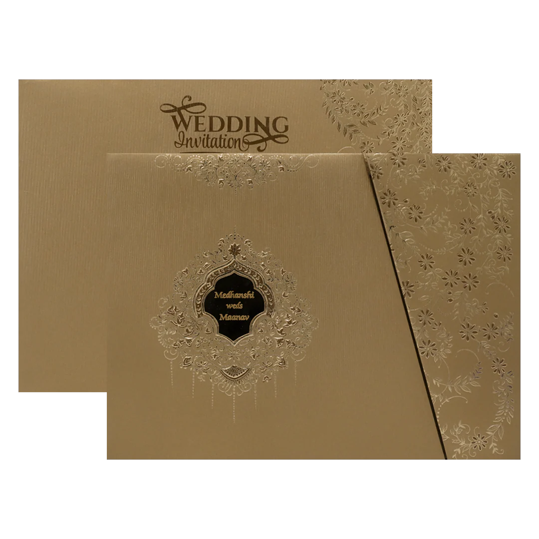 Gold Floral Diagonal Padded Wedding Card-KSSC2120 - Image 2