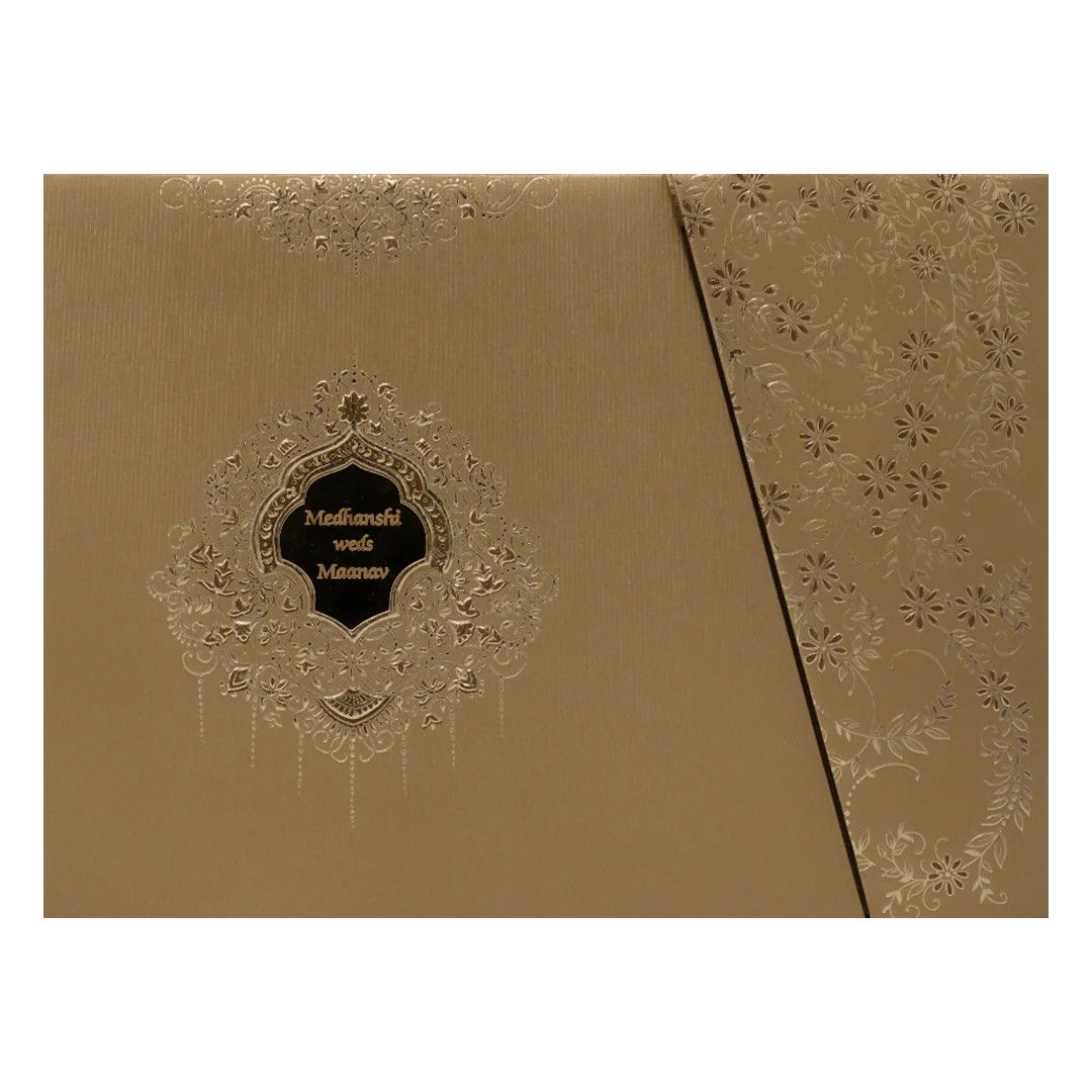 Gold Floral Diagonal Padded Wedding Card-KSSC2120 - Image 3