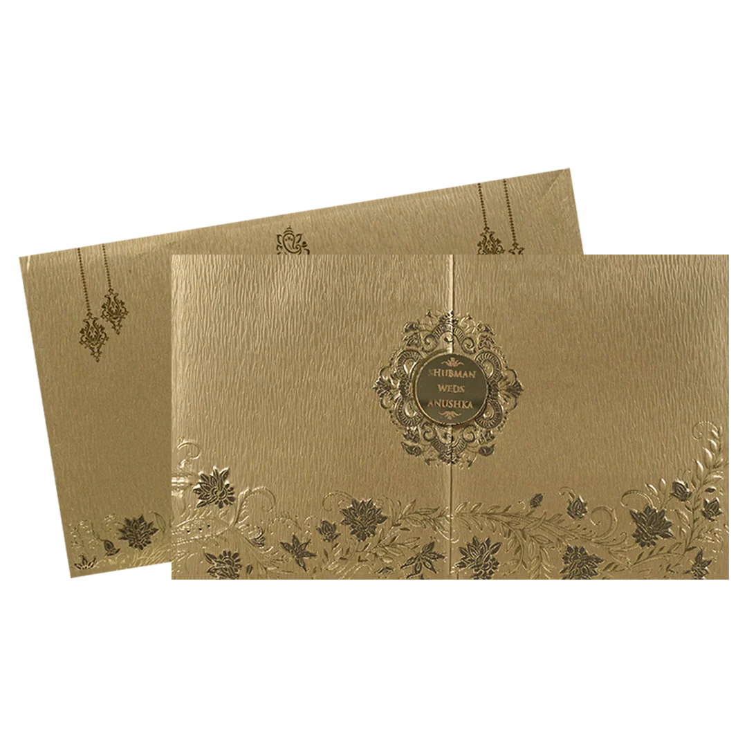 Gold Floral Door Style Padded Wedding Card-KRB09320 - Image 2
