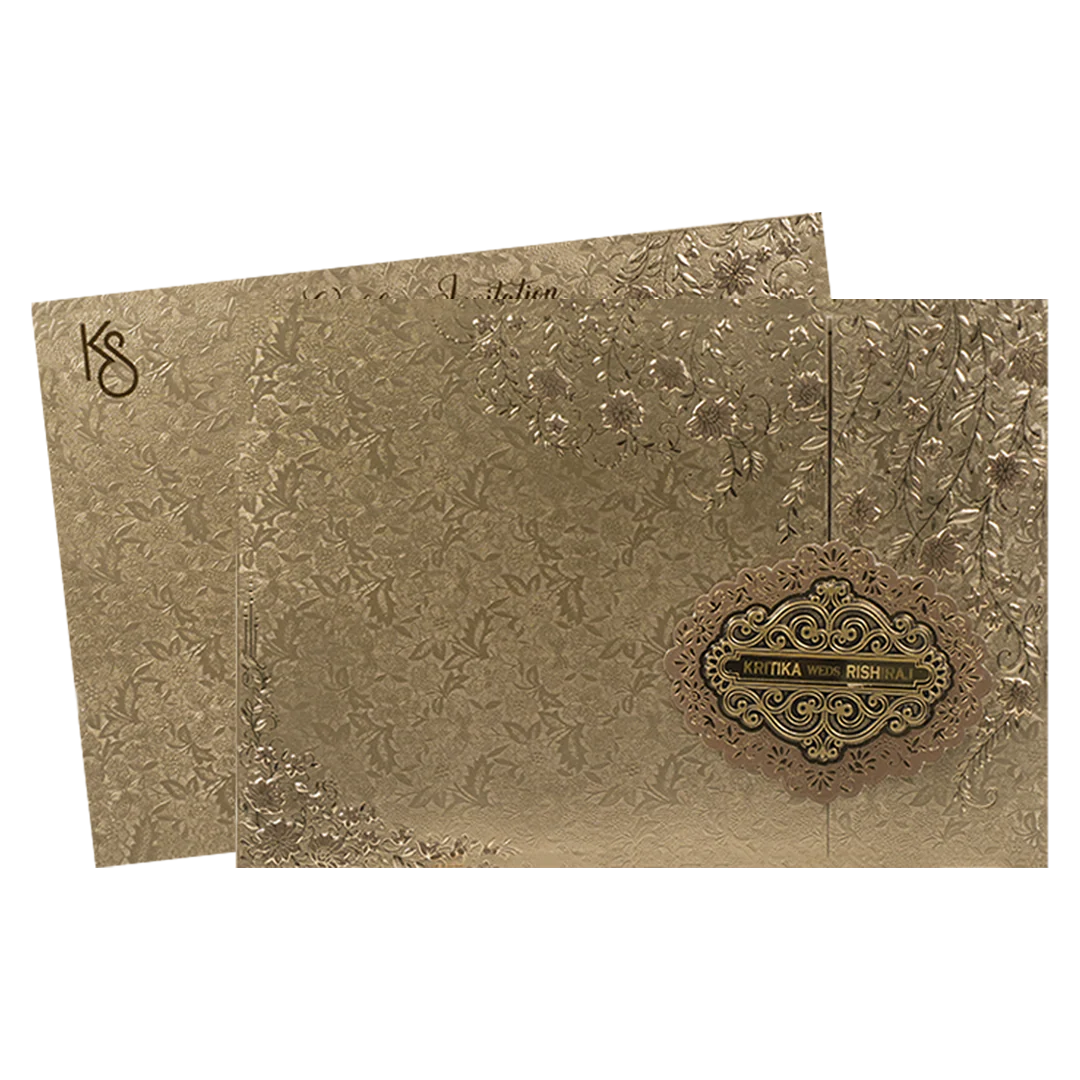 Gold Floral Ornate Wedding Card-KSI64750 - Image 2