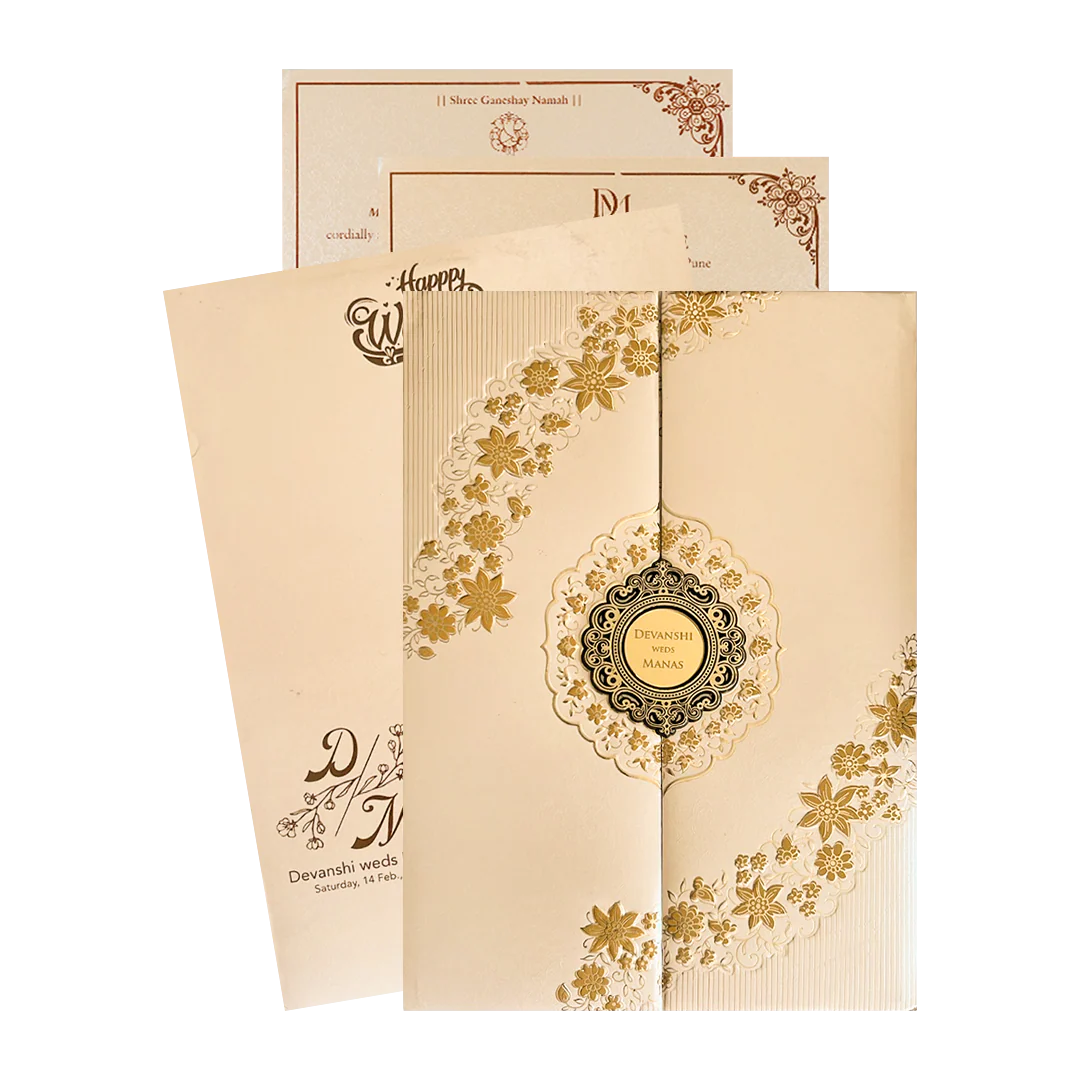 Gold Floral Padded Wedding Card-KSSC2061