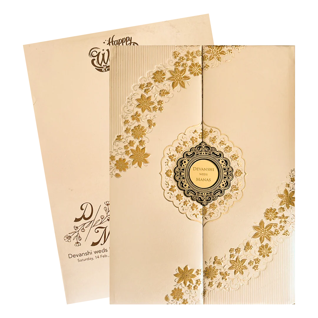 Gold Floral Padded Wedding Card-KSSC2061 - Image 2