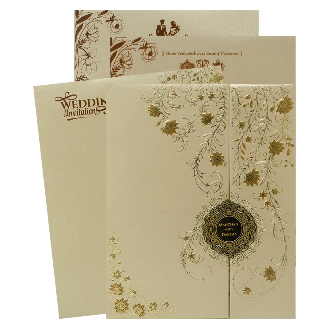 Gold Floral Padded Wedding Card-KSSC2073