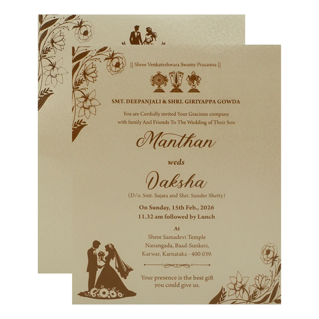 Gold Floral Padded Wedding Card-KSSC2073 - Image 5
