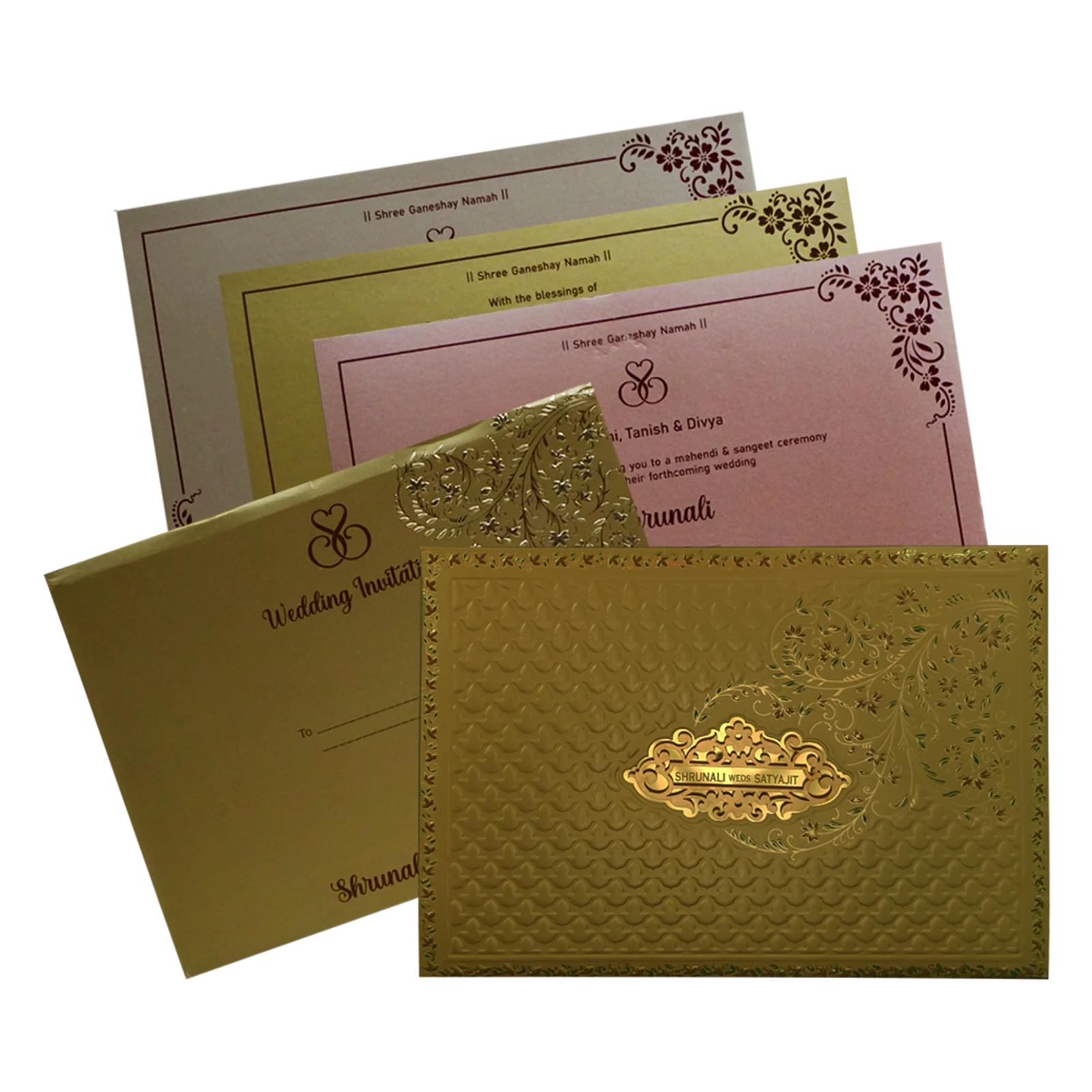 Gold Floral Wedding Card-KSI12700