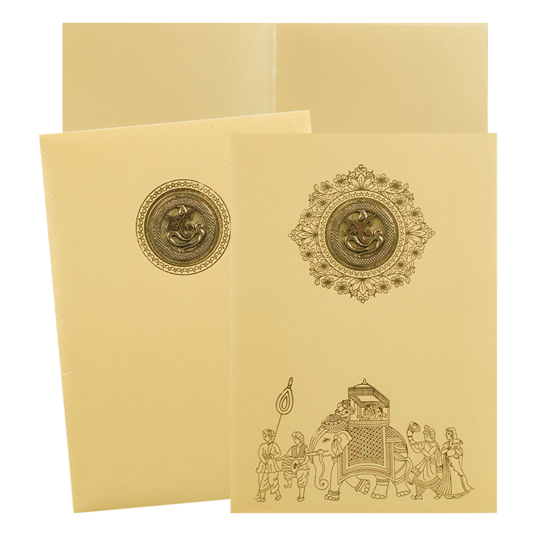 Gold Foiling Floral elephant design Wedding Card - KNKTC039