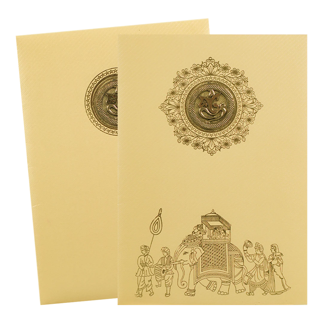 Gold Foiling Floral elephant design Wedding Card - KNKTC039 - Image 2