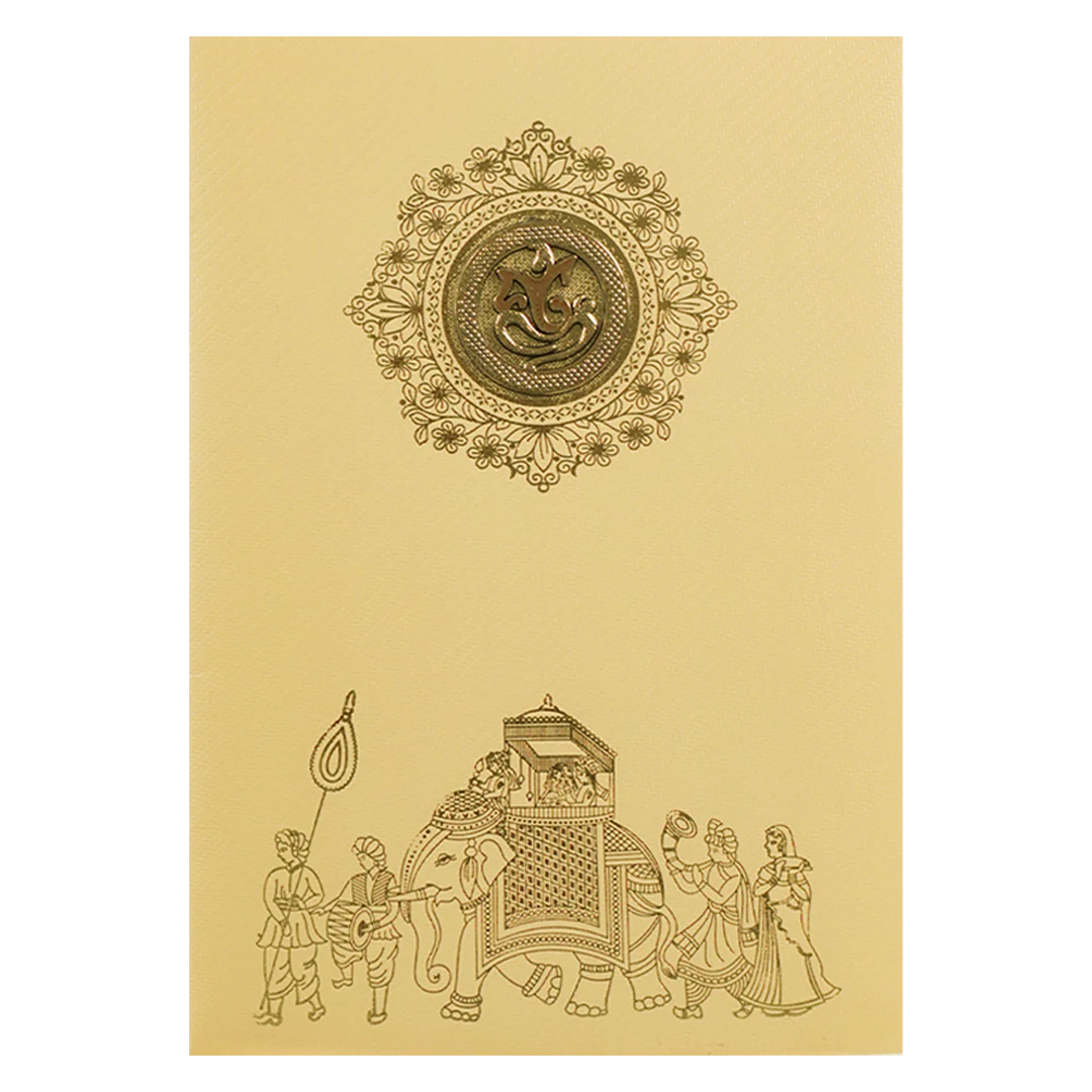 Gold Foiling Floral elephant design Wedding Card - KNKTC039 - Image 3