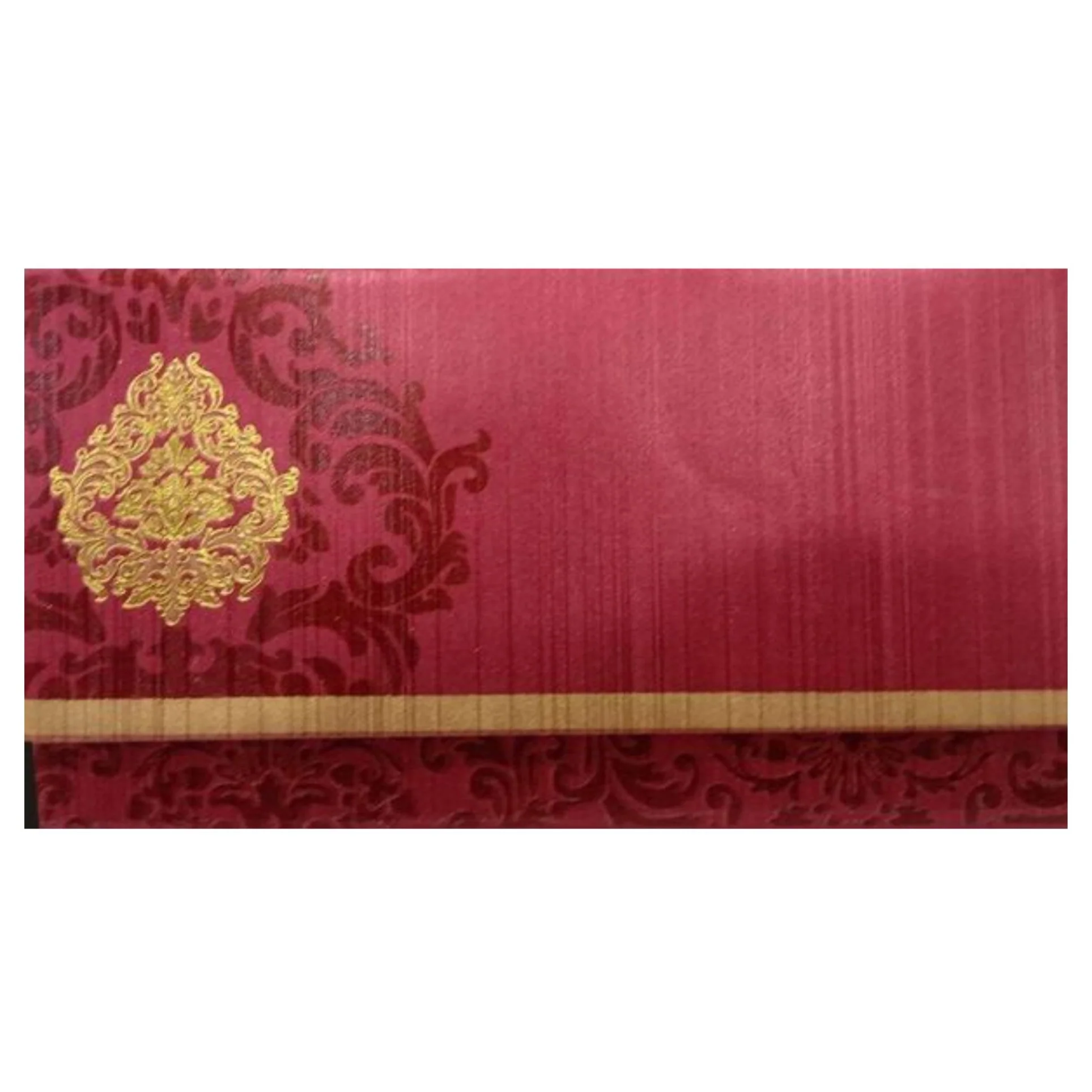 Gold Foiling Floral Design With Maroon Shaded Personal Wedding Card - KNHM813S - Image 3