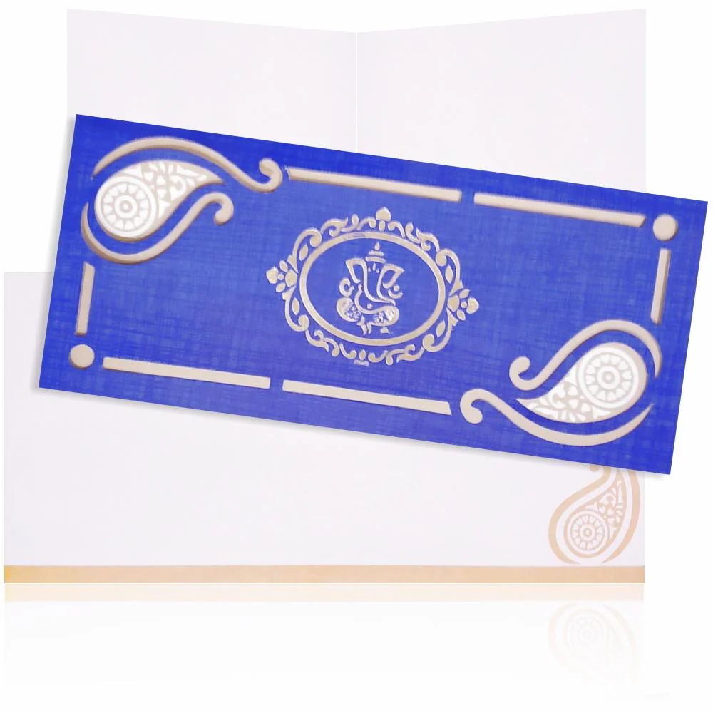 Blue Ganesha Card With Gold Foiling-KNSPC315