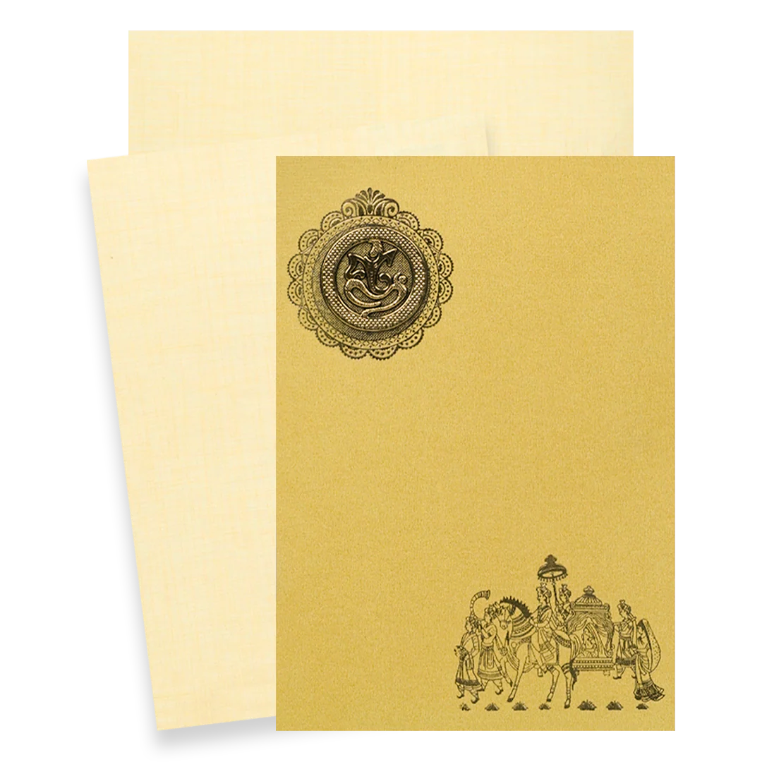 Gold Ganesha Bride Groom Wedding Card-KNPP717G