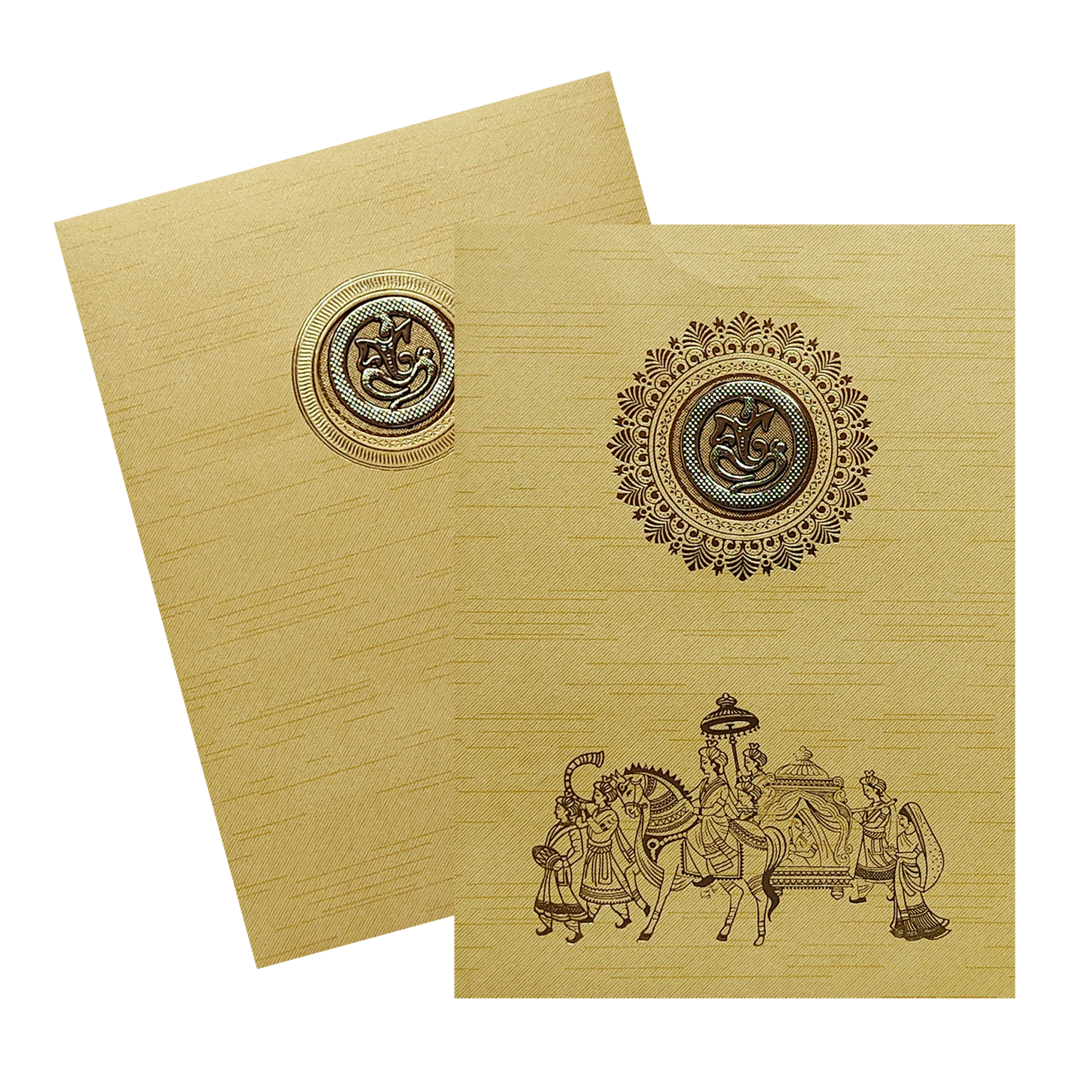 Gold Ganesha Cut Wedding Invitation Card-KNRM7055G - Image 2