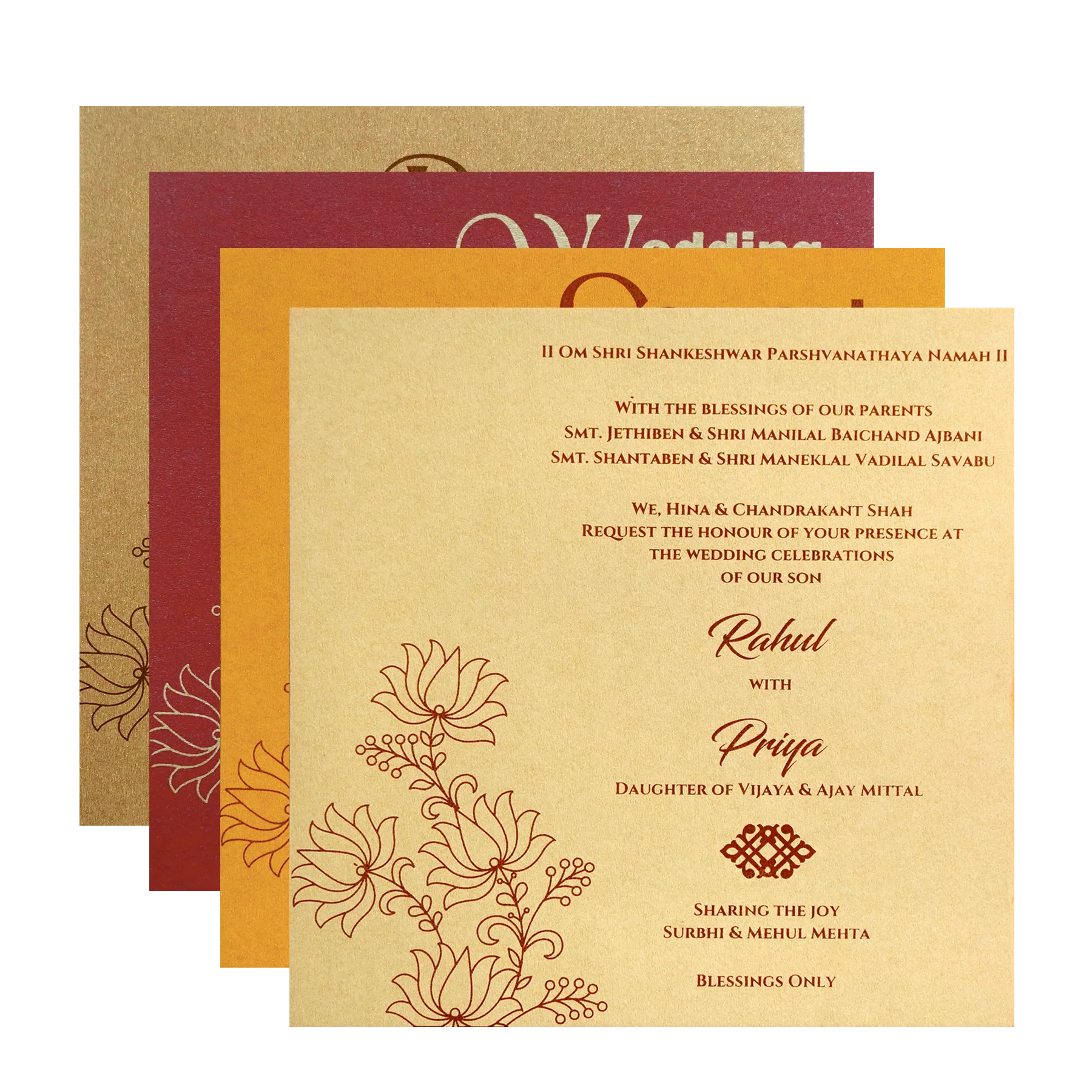 Gold Ganesha Cutout Floral Wedding Invitation Card-KPR06020 - Image 5