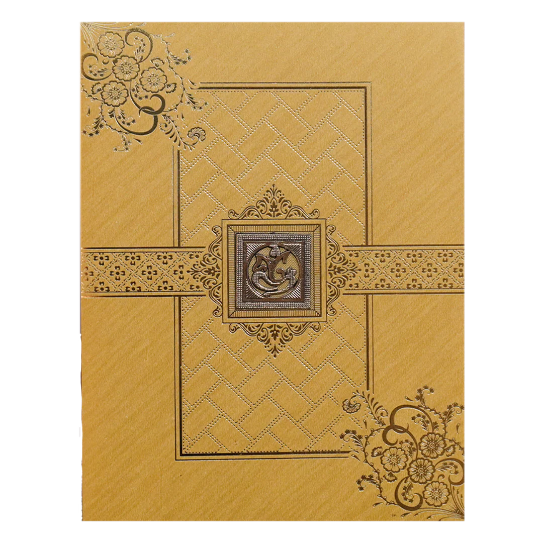 Gold Ganesha Floral Wedding Card-KNR5034G - Image 3