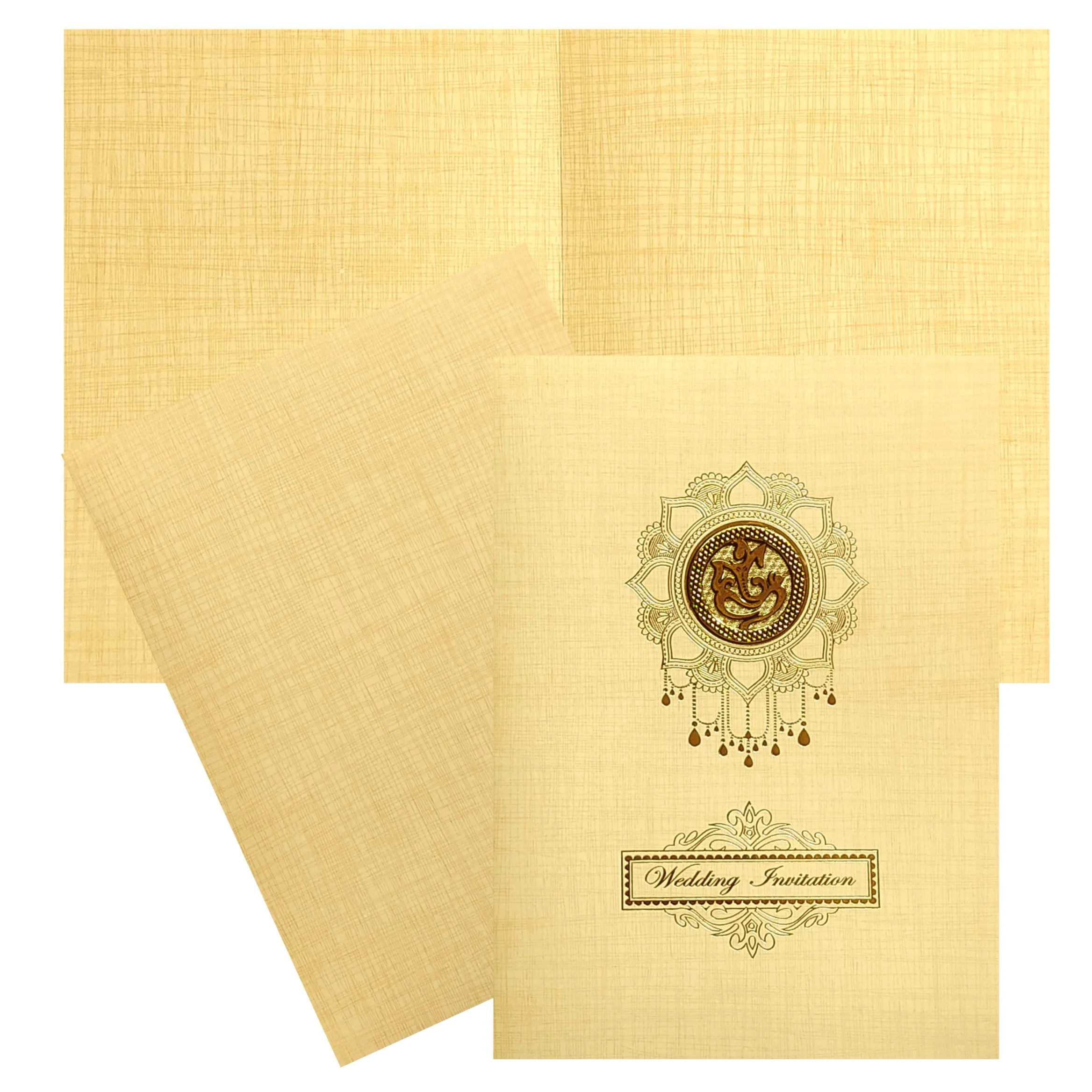 Gold Ganesha Wedding Card-KNK7077S
