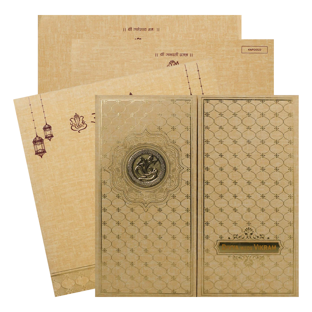 Gold Gatefold Lattice Wedding Card-KNPO5522N