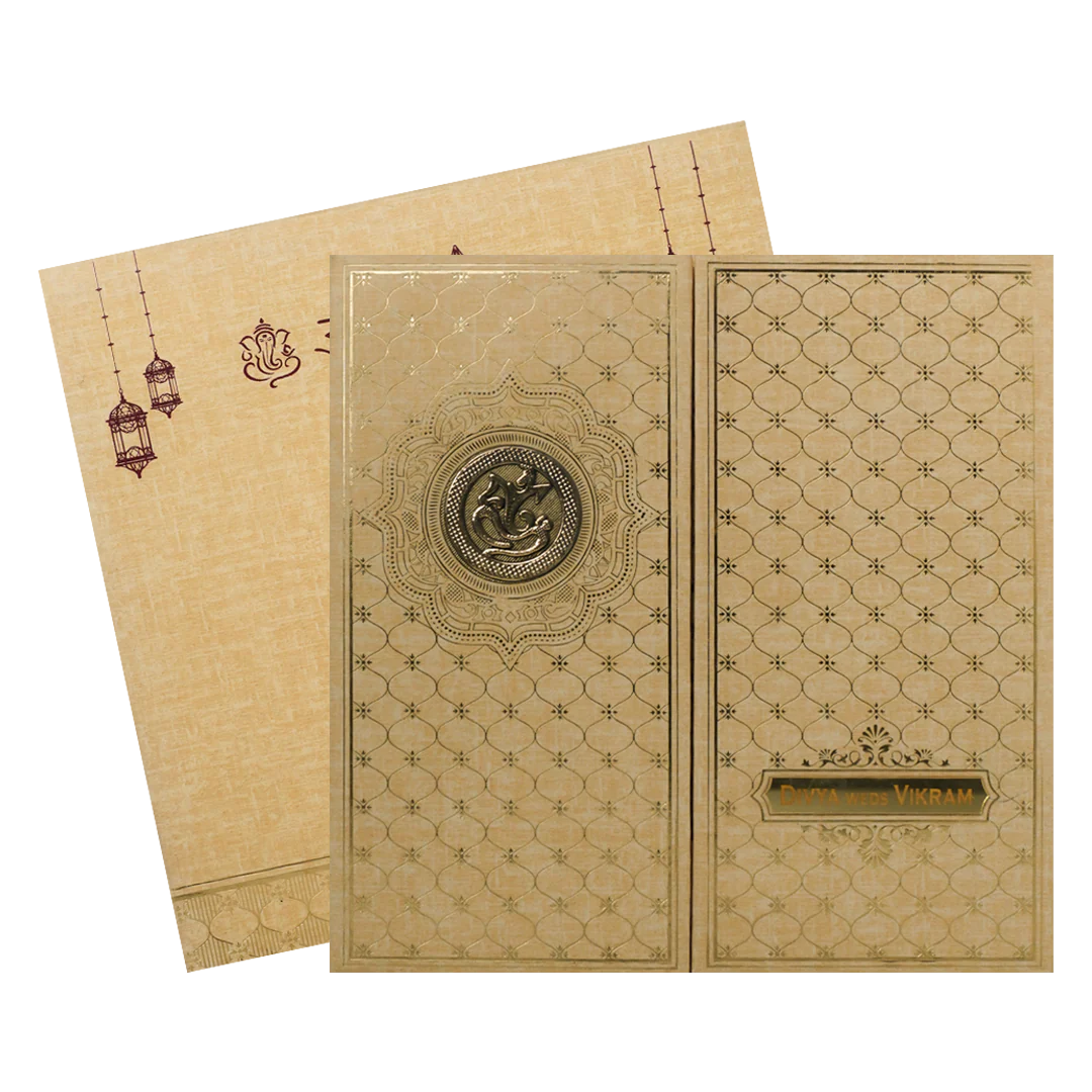 Gold Gatefold Lattice Wedding Card-KNPO5522N - Image 2