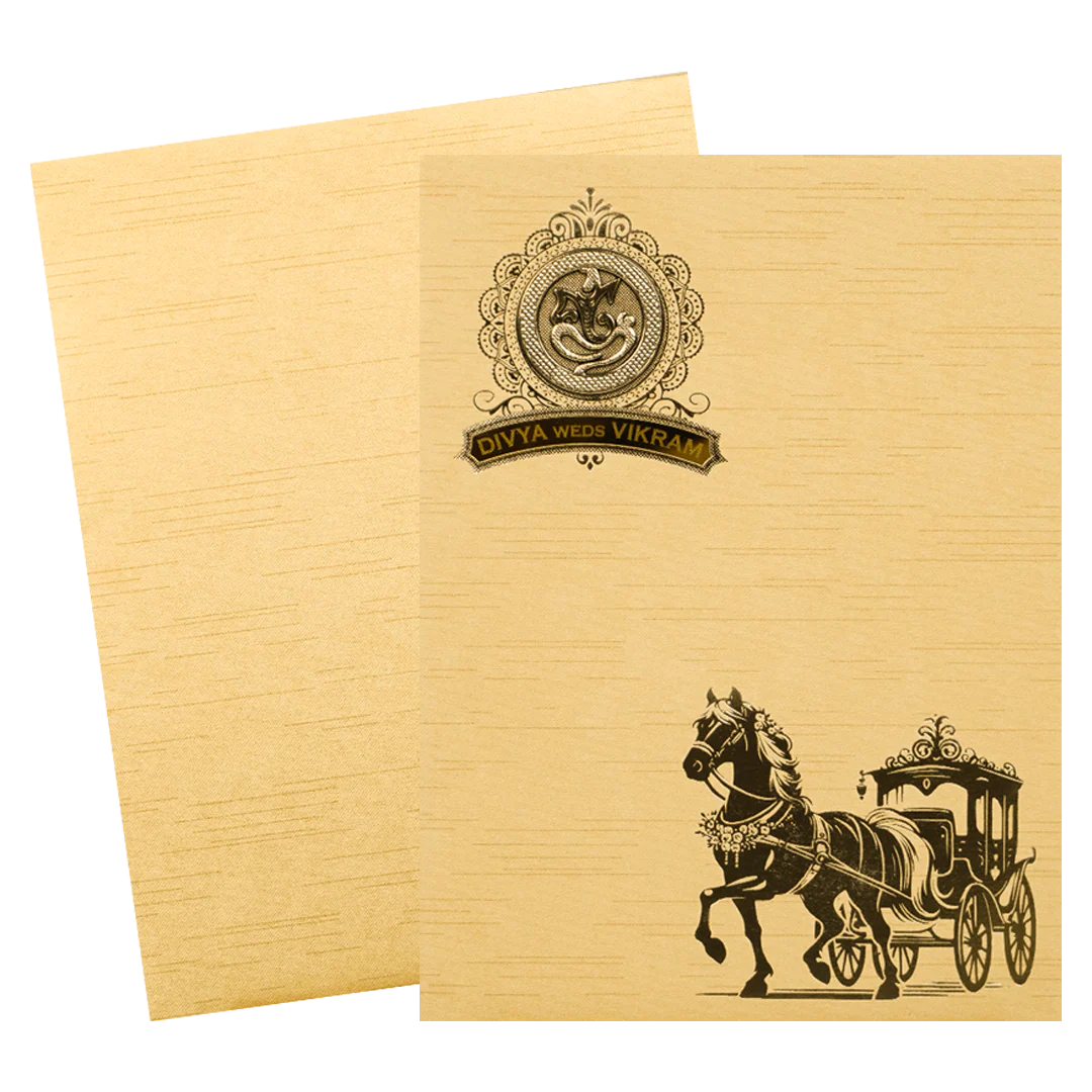 Gold Foiled Chariot Wedding Card-KNRM7084G - Image 2