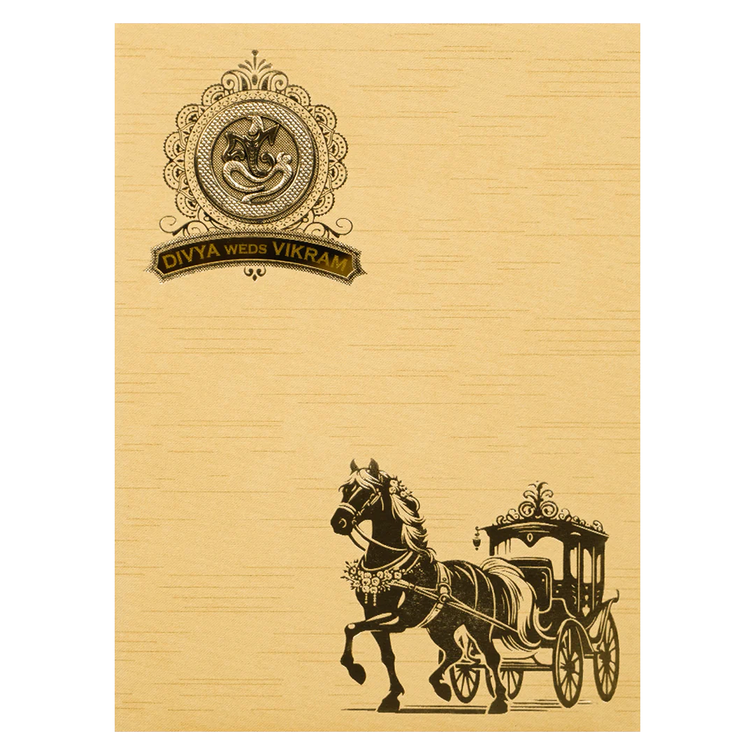 Gold Foiled Chariot Wedding Card-KNRM7084G - Image 3