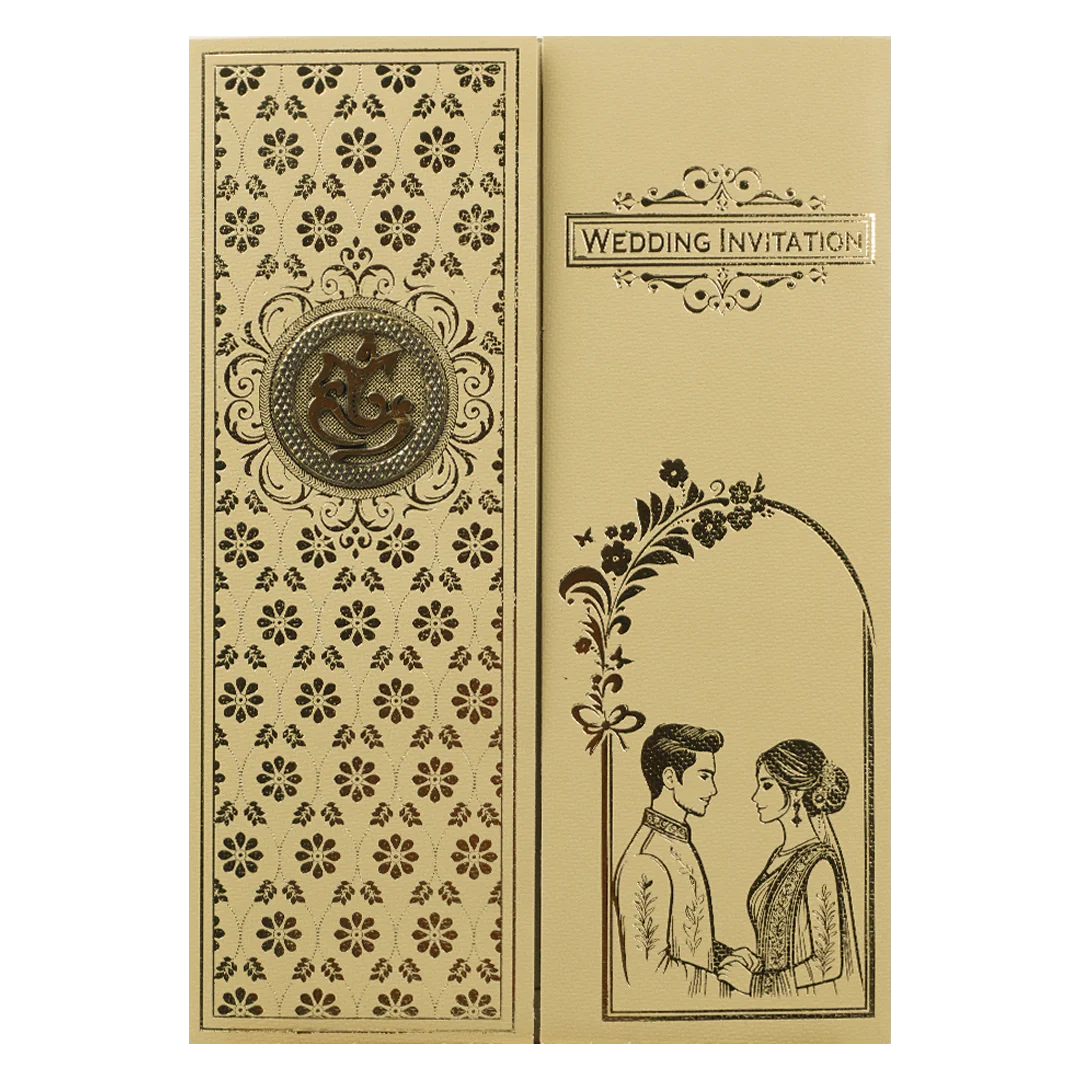 Golden Door Style Floral pattern Couple Wedding Card - KNCM043GG - Image 3