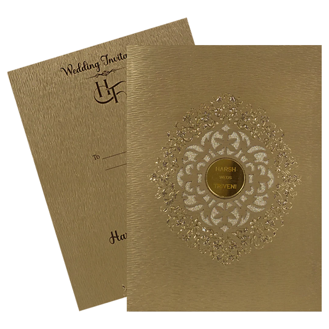 Gold laser-cut embossed floral Wedding Card-KSI64950 - Image 2