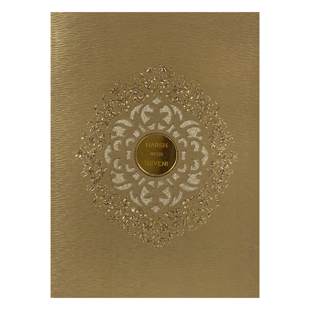Gold laser-cut embossed floral Wedding Card-KSI64950 - Image 3