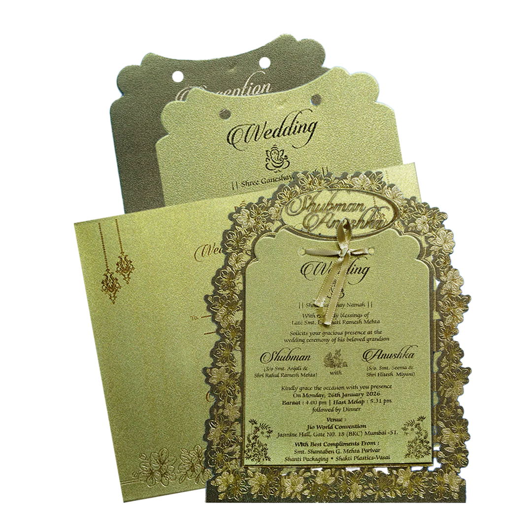 Gold Laser Cut Foil Wedding Invitation Card with Custom Name-KRB09140