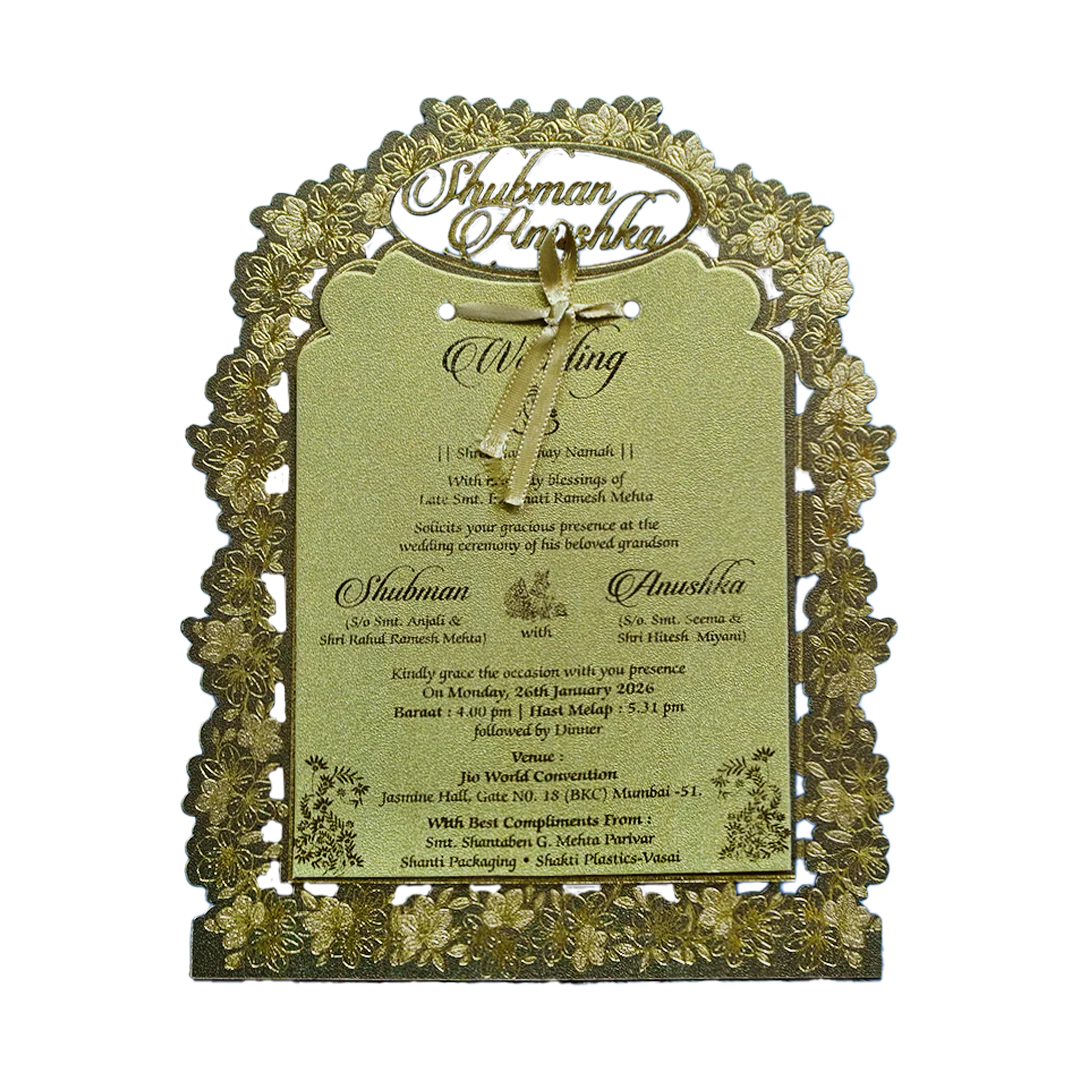 Gold Laser Cut Foil Wedding Invitation Card with Custom Name-KRB09140 - Image 3