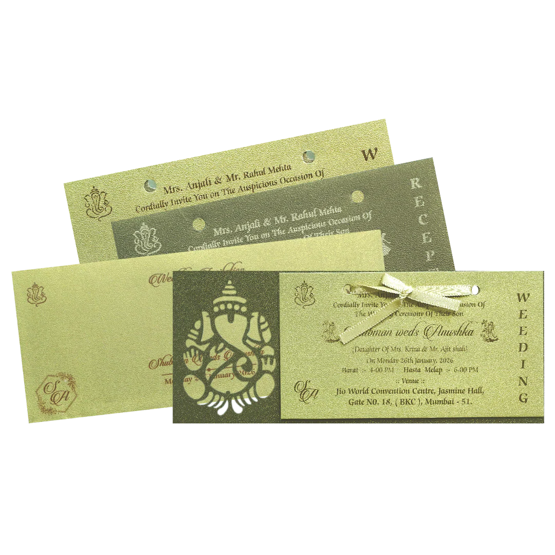 Gold Laser Cut MDF Wedding Invitation Card-KRB07010